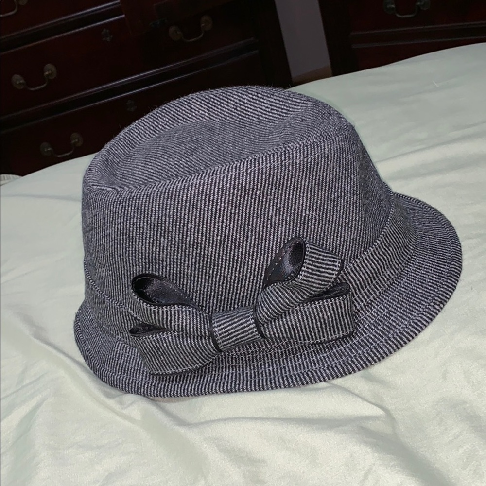 black and grey bow tie hat